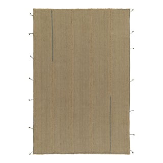 Rug & Kilim’s Contemporary Kilim in Sandy Solid Beige-Brown With Blue Accents For Sale