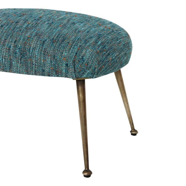1950s Mid-Century Modern Blue Fabric and Metal Legs Footstool, Italy, 1950 For Sale - Image 5 of 9