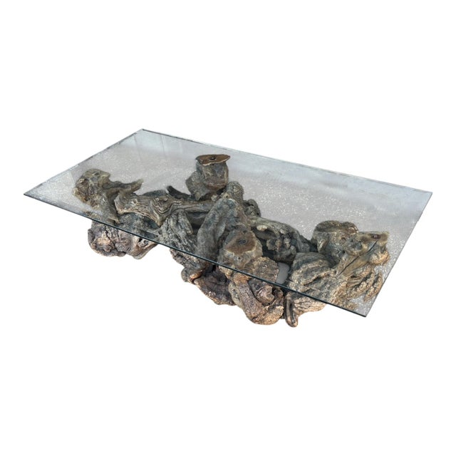 Vintage Sculptural Burl Wood Root Coffee Table With Glass Top – Organic Modern For Sale - Image 4 of 13