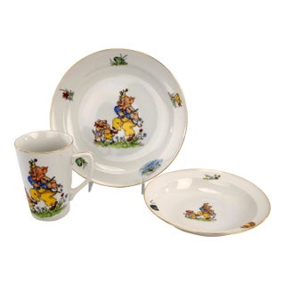 Vintage Toscport Czechoslovakia China Three Little Pig Dish Set Place Setting For Sale