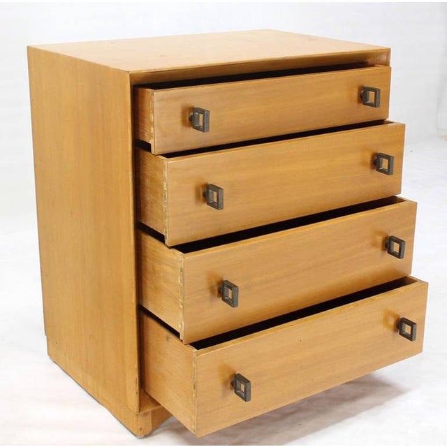 John Stuart Mid-Century Modern Blonde Bachelor Chests with Heavy Brass Hardware - A Pair For Sale - Image 4 of 10