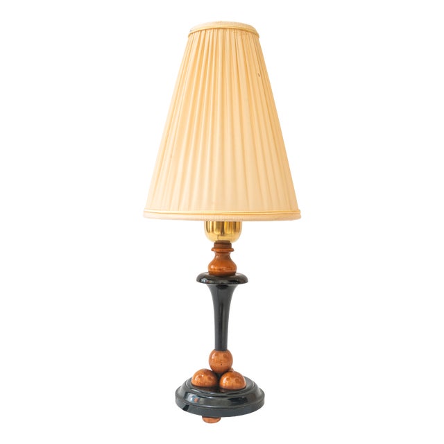 Wood Table Lamp with Fabric Shade, Vienna, Austria, 1950s For Sale