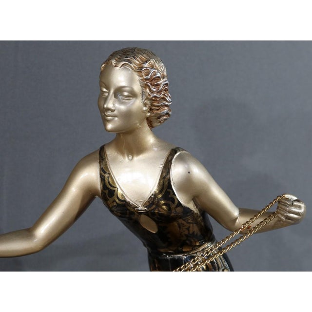 Art Deco Woman with Greyhounds, 1930, Patinated Metal For Sale - Image 11 of 18