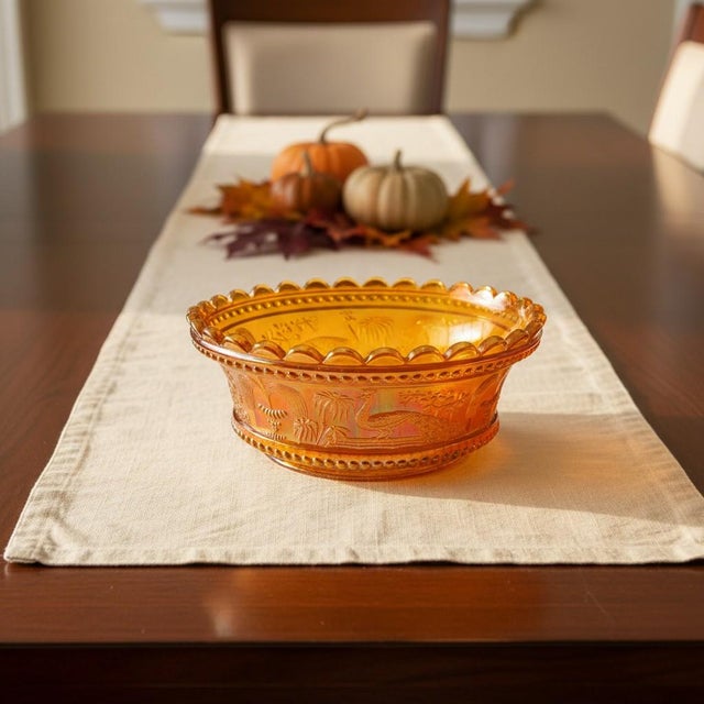 Antique Northwood Peacock at the Fountain Marigold Carnival Art Glass Berry Bowl For Sale - Image 4 of 11