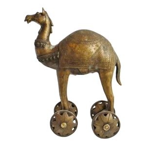Antique Brass India Camel on Wheels