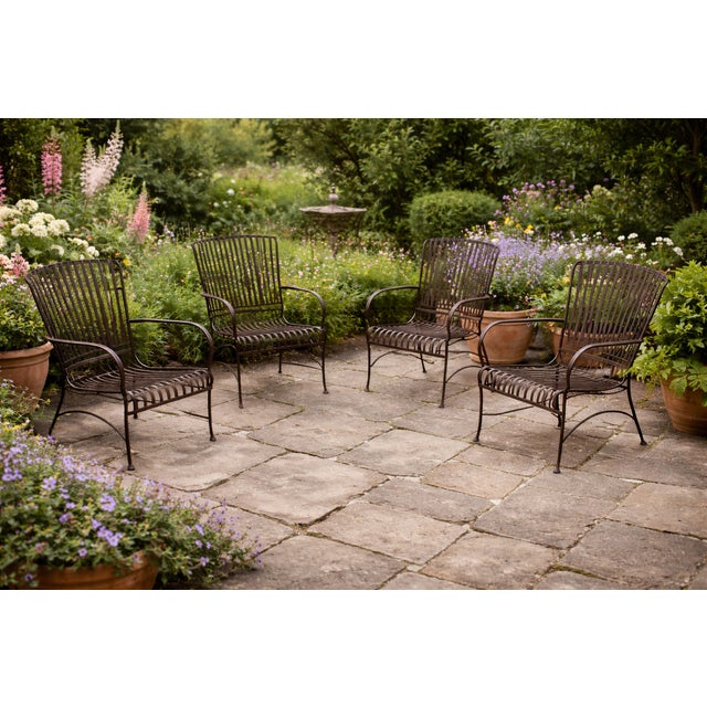 Vintage Iron Mid-Century Modern Garden Chairs For Sale - Image 4 of 4