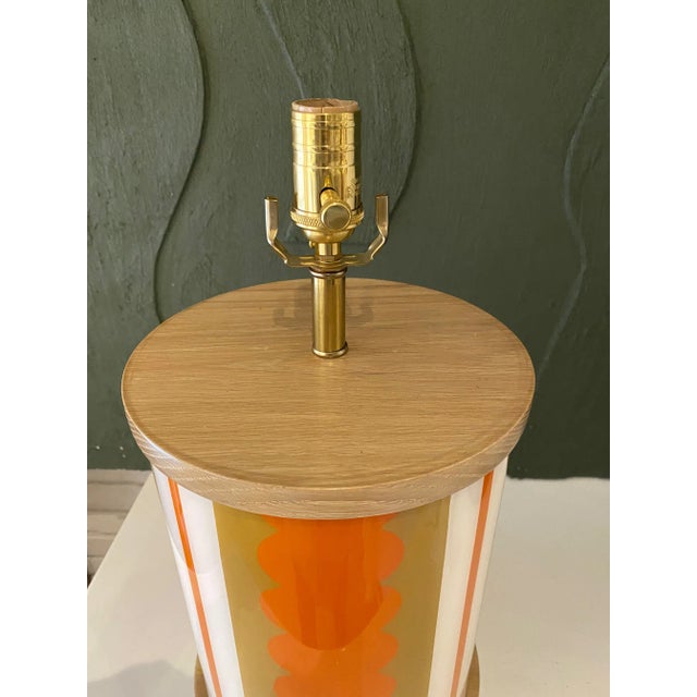 Truly a one of a kind ! Oversized squatty hand painted eglomise lamp with wonky stripes. Perfectly imperfect = charm on...