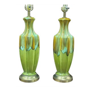 1960s Pair MCM Haeger Pottery Lamps For Sale
