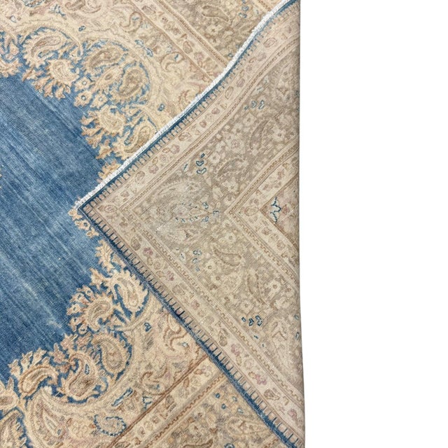 Traditional Antique Rug | Intricate Ivory & Beige Florals With Blue Medallion For Sale - Image 3 of 5