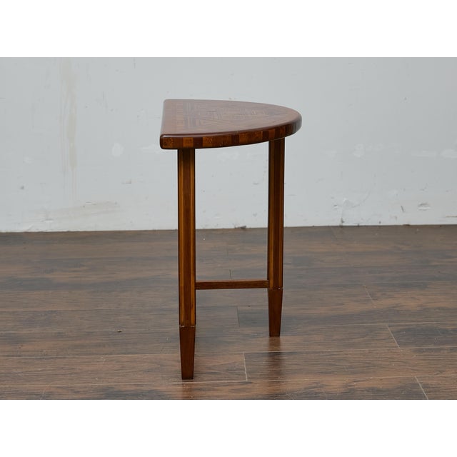 Wood Tramp Art Demi-Lune Console Table with Geometric Marquetry, circa 1900 For Sale - Image 7 of 12