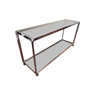 Italian Chrome & Smoked Glass Console Bar Cart For Sale