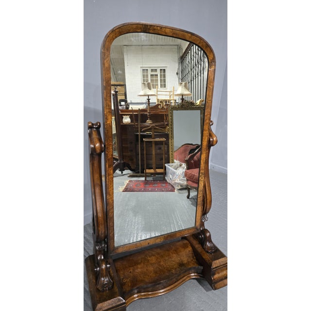 Late 19th Century Burr Walnut Cheval Mirror, 1880s For Sale - Image 5 of 11