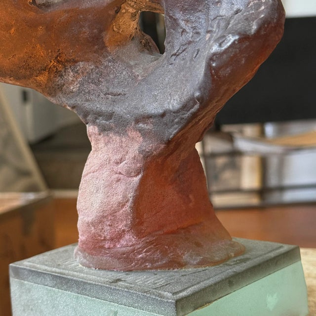 Brown Vintage Abstract Brutalist Bearded Figure on Matte Glass Stand For Sale - Image 8 of 9