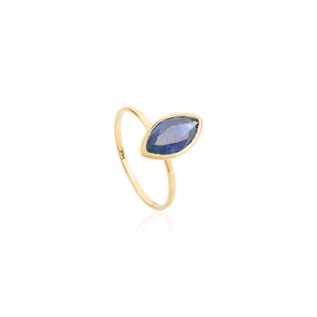 Modern Modern Blue Sapphire Midi Ring in 14k Solid Gold Size 5.5 For Sale - Image 3 of 11