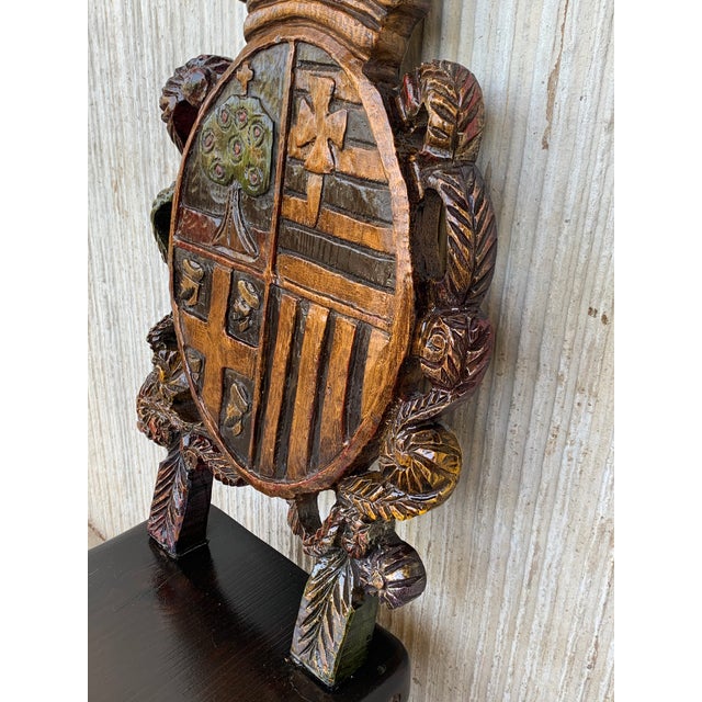 Brown 20th Century Spanish Polychromed Sgabello Carved Side Chairs - a Pair For Sale - Image 8 of 13