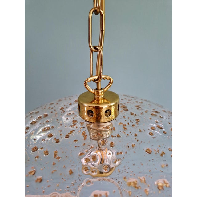 Metal Large Vintage Pendant Light in Clear Glass Inlaid with Gold Glitter, Germany, 1970 For Sale - Image 7 of 12