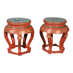 Cloisonné Stool or Plant Stands - Hand Painted, a Pair