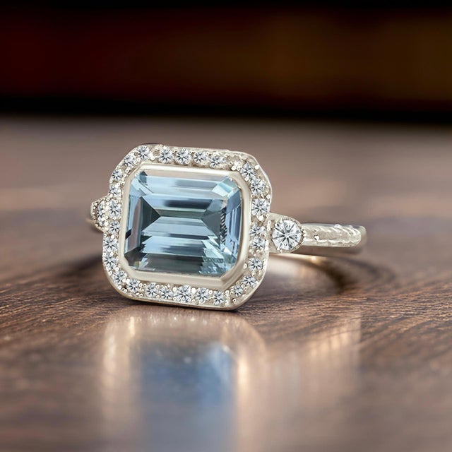 Natural Aquamarine Diamond Ring 6.5 14k White Gold 3.05 TCW Certified For Sale In New York - Image 6 of 13