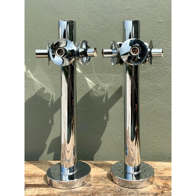 Mid-Century Modern Vintage Polished Chrome Lamps After Sonneman - A Pair For Sale - Image 3 of 12