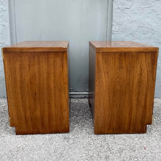 Brown Vintage Campaign Huntley Nightstands by Thomasville For Sale - Image 8 of 11