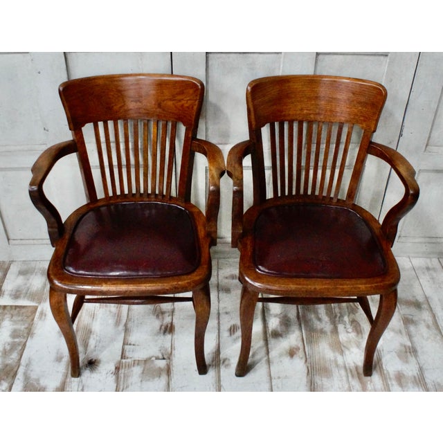 Wood English Oak Bankers Chairs, 1920, Set of 2 For Sale - Image 7 of 10