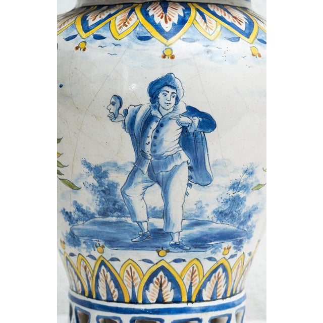 Antique Polychrome Porcelain Vases Depicting Carnival Scenes, Venice, 18th Century, Set of 2 For Sale - Image 5 of 7