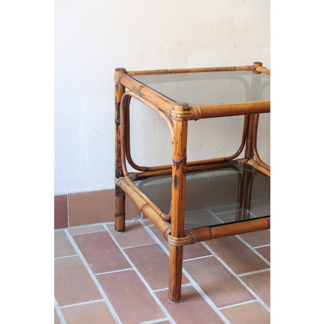 Bamboo and Rattan Bedside Tables with Smoked Glass Tops, 1970s, Set of 2 For Sale - Image 6 of 14