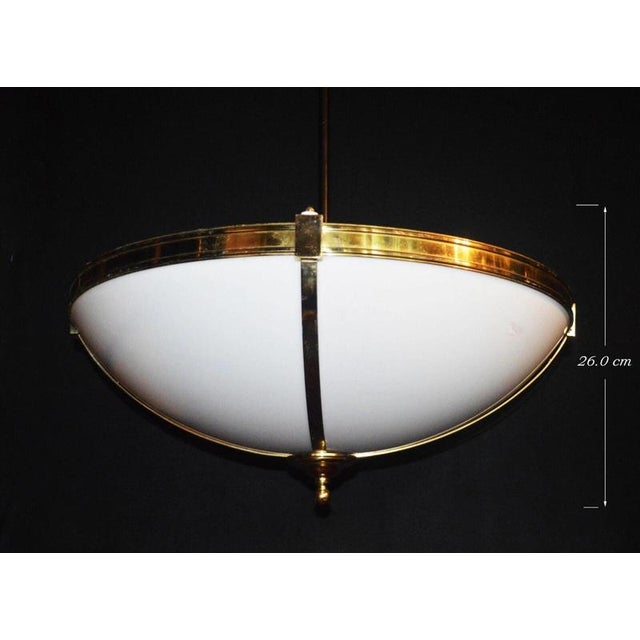 Large Mid-Century Four-Light Opaline and Polished Brass Bowl Chandelier, 1960s For Sale - Image 3 of 17