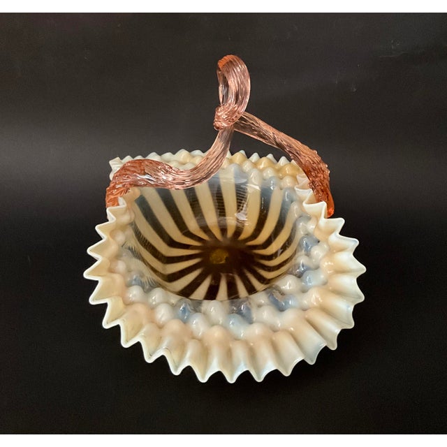 Vintage Murano Art Glass Basket with Opaline Bowl and Pink Twisted Handle, Italy, 1960s For Sale - Image 4 of 9