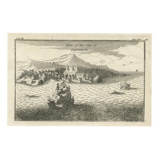 Antique St Eustatius Caribbean View with Ships Harbor, 1717 For Sale
