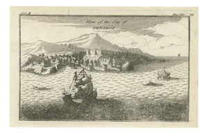 Antique St Eustatius Caribbean View with Ships Harbor, 1717