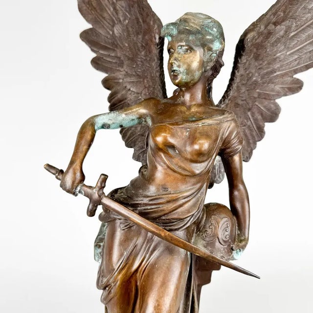Antique Broze Sculpture of Angel with Sword, 1890s For Sale - Image 3 of 11