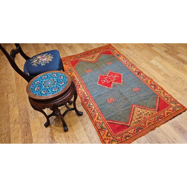 Vintage Moroccan Rug, Hand-Knotted Wool, Geometric Pattern, Green & Yellow, 4’ X 6’ For Sale - Image 11 of 18