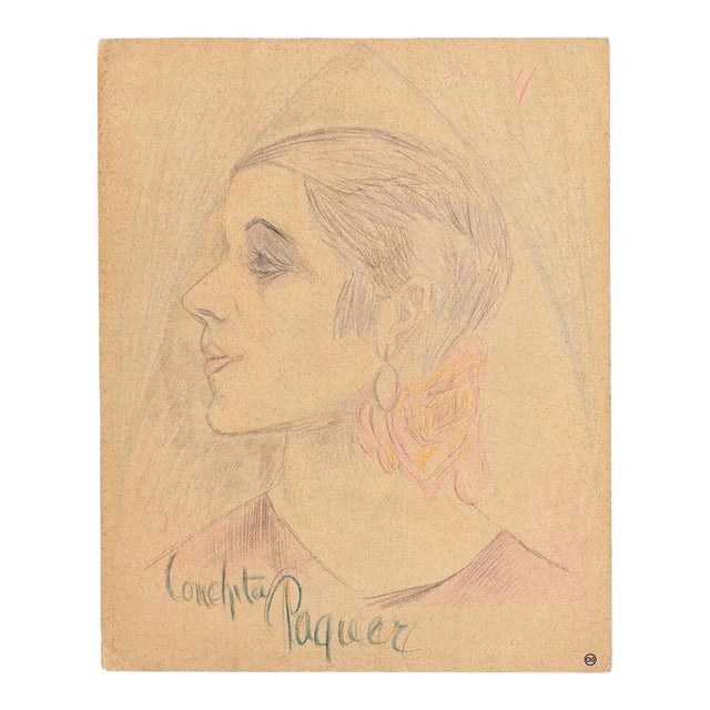 Maurice Lourday, Portrait, Mixed Media Artwork, 1927 For Sale