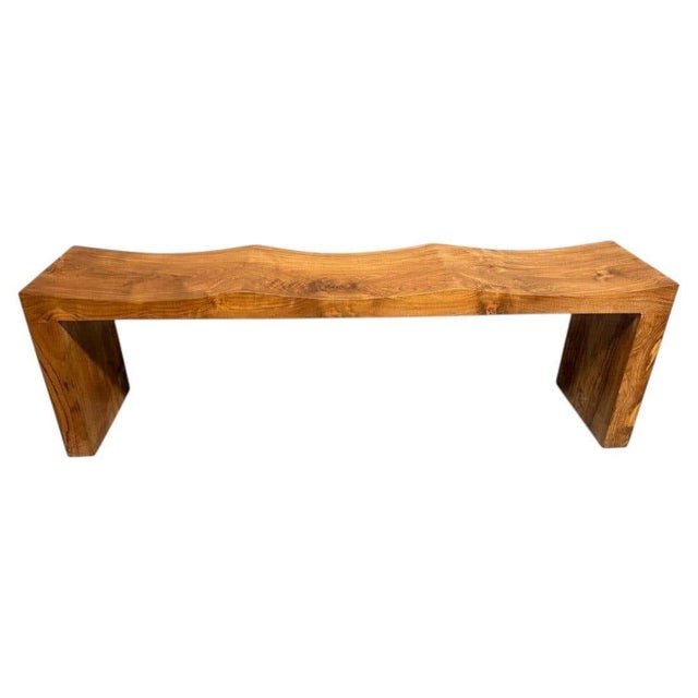 Andrianna Shamaris Modern Organic Teak Wood Wave Bench For Sale