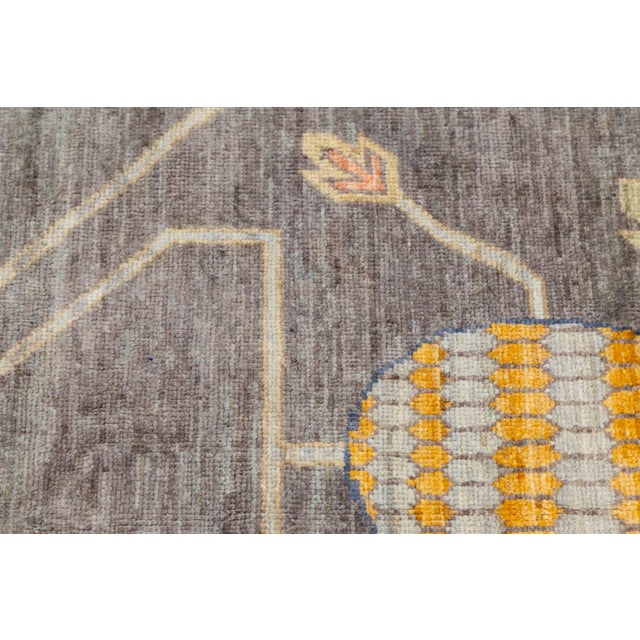 Modern Khotan Style Rug Hand-Knotted Wool Pomegranate Design in Charcoal & Ochre For Sale - Image 11 of 11