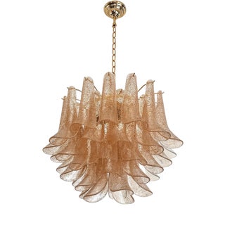 Clear and Gold Petali-Selle Murano Glass Chandelier by Simoeng For Sale