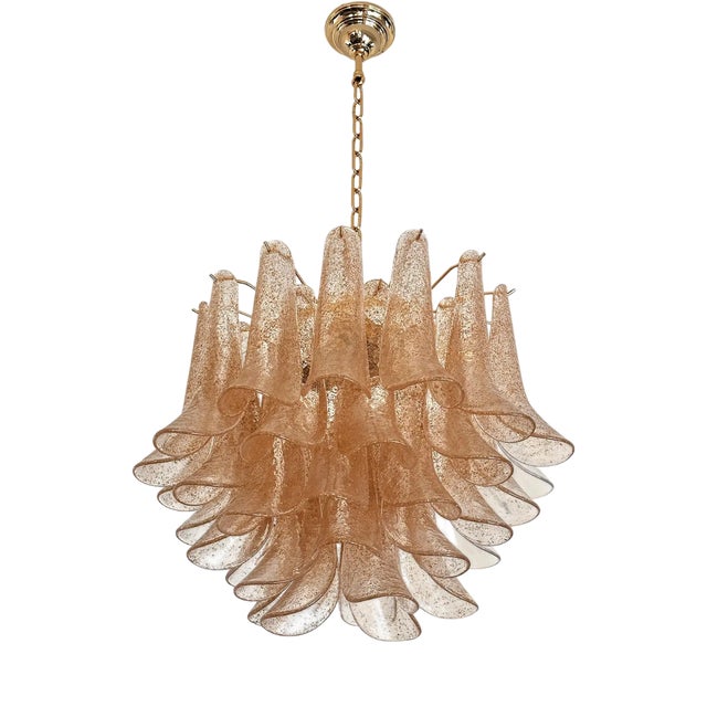 Clear and Gold Petali-Selle Murano Glass Chandelier by Simoeng For Sale