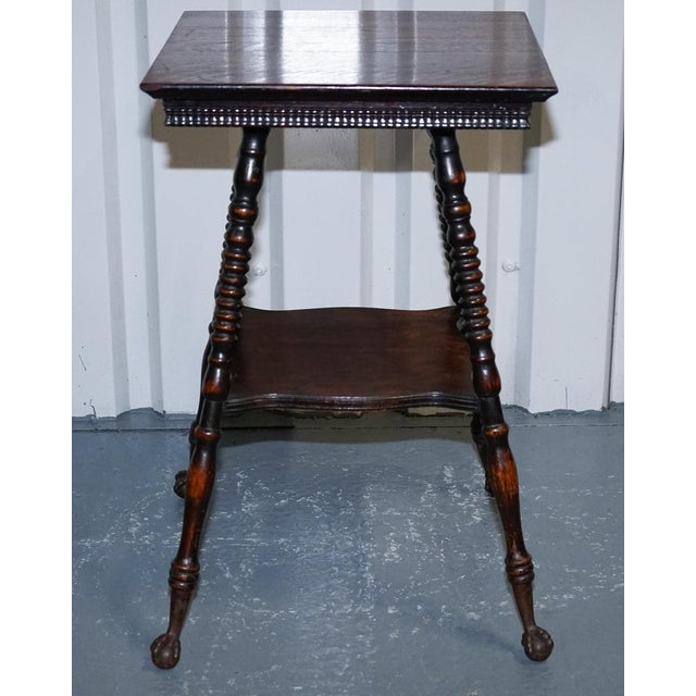 Antique Victorian Tiger Oak Side Table with Cast Iron Feet For Sale - Image 11 of 18