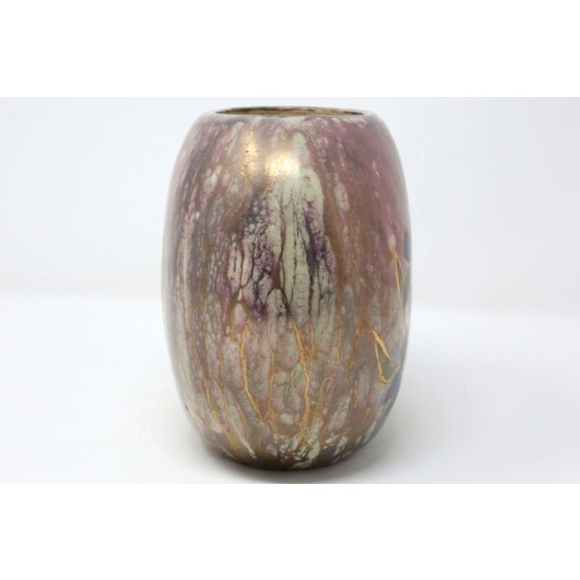 1960s 1960's Purple and Gold Flowers Ceramic Vase For Sale - Image 5 of 9