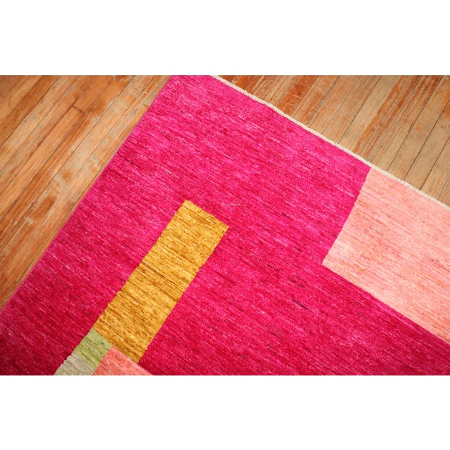 Blue Contemporary Abstract Afghan Square Rug For Sale - Image 8 of 12