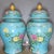 Ceramic Pair of Chinese Enameled Porcelain Temple Jars | Turquoise Ground Pheasant & Floral Motif For Sale - Image 7 of 9