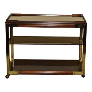 1960s Drexel Heritage Mid-Century Modern Wood Brass Bar Cart For Sale