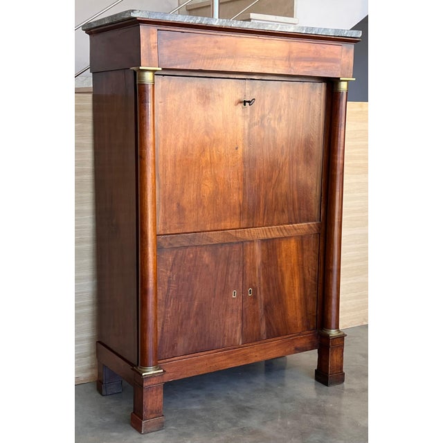 19th Century Empire Drop-Front Oak Secretary Desk or Abattant, Chest France For Sale - Image 16 of 18