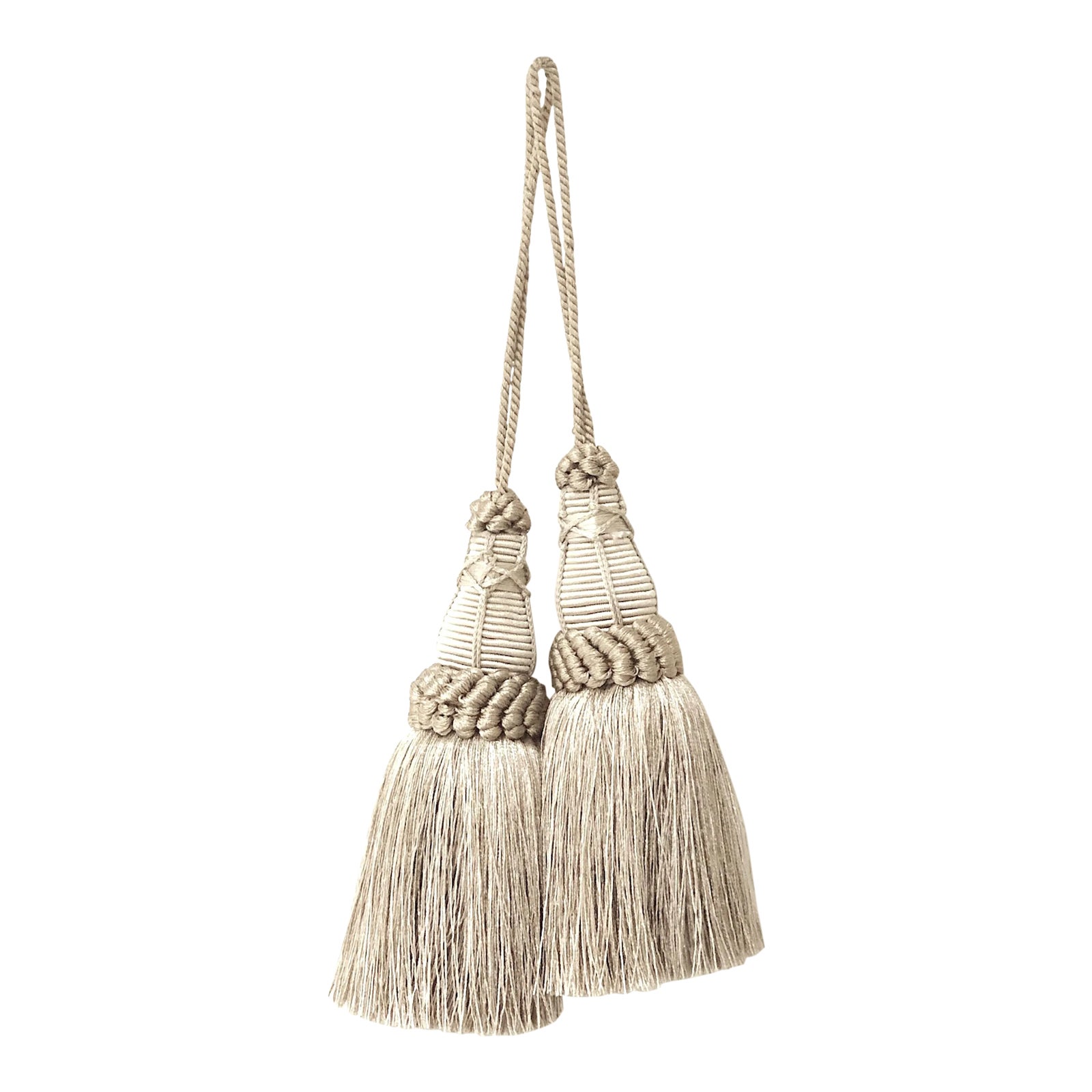 Key Tassels in Pewter With Looped Ruche Trim - a Pair | Chairish