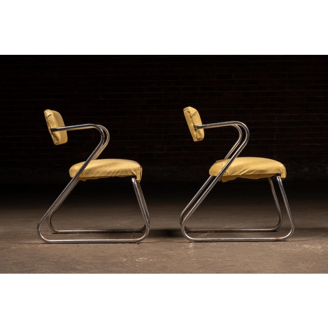 Mid 20th Century Pair of After-Kem Weber Streamline-Art Deco Chrometube and Vinyl Chairs For Sale - Image 4 of 9