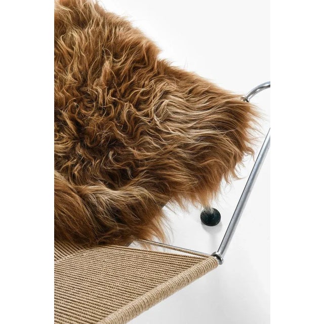 Brown Lounge Chair in Metal and Sheepskin attributed to Hans Wegner, 1960s For Sale - Image 8 of 9