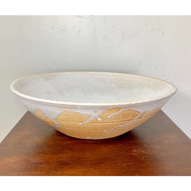 Large Organic Cream Glaze Studio Ceramic Bowl - Signed For Sale - Image 10 of 10