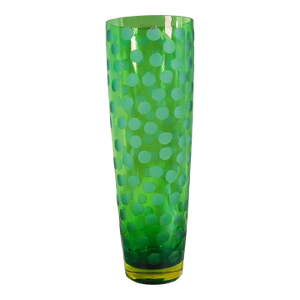 1970s Tall Green Cut to Clear Murano Glassware Vase