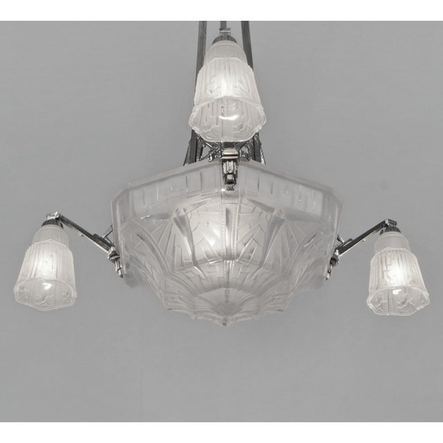 Metal French Art Deco Chandelier by P. Maynadier 1930 France For Sale - Image 7 of 13